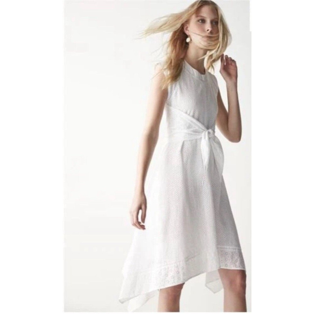 REBECCA TAYLOR Dress Size 2 Francine Eyelet Lace Tie Waist Cream White